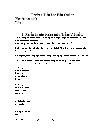 5 Phiếu ôn tập môn Tiếng Việt Lớp 3 - Trường tiểu học Hán Quảng