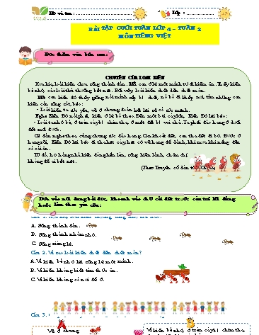 Bài tập cuối tuần môn Tiếng Việt Lớp 4 Sách KNTT - Tuần 2 Bài tập cuối tuần môn Tiếng Việt Lớp 4 Sách KNTT - Tuần 2
