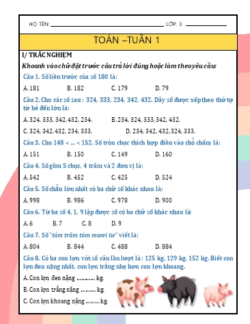 Bài tập cuối tuần môn Toán Lớp 3 Sách KNTT - Chương trình cả năm