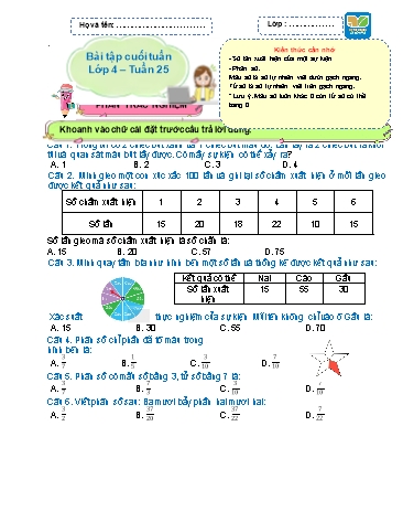 Bài tập cuối tuần môn Toán Lớp 4 Sách KNTT - Tuần 25