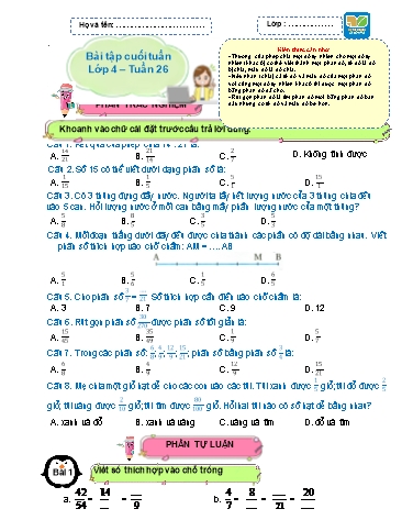 Bài tập cuối tuần môn Toán Lớp 4 Sách KNTT - Tuần 26