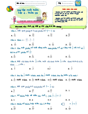 Bài tập cuối tuần môn Toán Lớp 4 Sách KNTT - Tuần 29