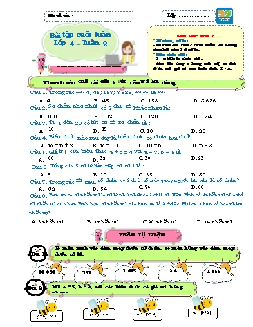 Bài tập cuối tuần môn Toán Lớp 4 Sách KNTT - Tuần 2