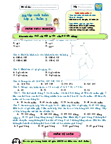 Bài tập cuối tuần môn Toán Lớp 4 Sách KNTT - Tuần 3