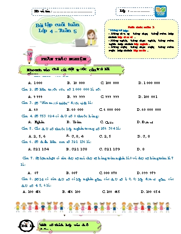 Bài tập cuối tuần môn Toán Lớp 4 Sách KNTT - Tuần 5
