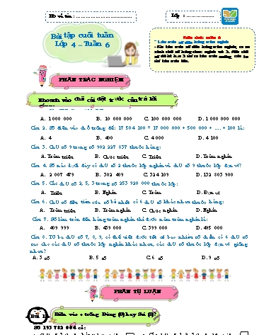 Bài tập cuối tuần môn Toán Lớp 4 Sách KNTT - Tuần 6