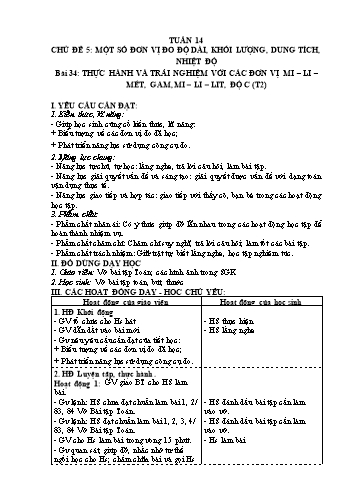 Giáo án buổi 2 môn Toán Lớp 3 Sách KNTT - Tuần 14