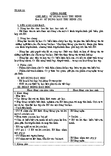 Giáo án Công nghệ Lớp 3 Sách KNTT - Tuần 13