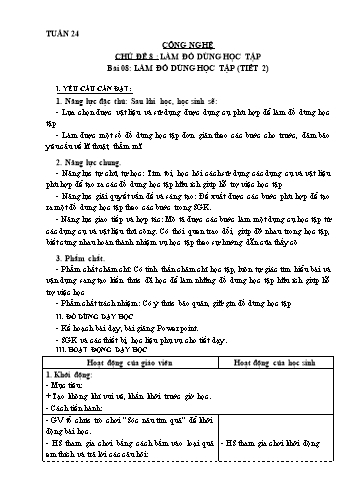 Giáo án Công nghệ Lớp 3 Sách KNTT - Tuần 24