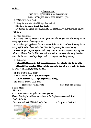 Giáo án Công nghệ Lớp 3 Sách KNTT - Tuần 7