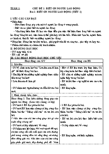 Giáo án Đạo đức Lớp 4 Sách KNTT - Bài 1: Biết ơn người lao động (4 tiết)