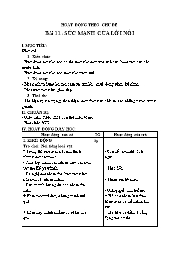 Giáo án HĐTN Lớp 1 (Sách Cùng học để phát triển năng lực) - Tuần 11