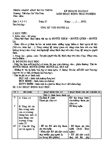 Giáo án HĐTN Lớp 1 (Sách Cùng học để phát triển năng lực) - Tuần 23 - Trường Tiểu học Lê Văn Tám