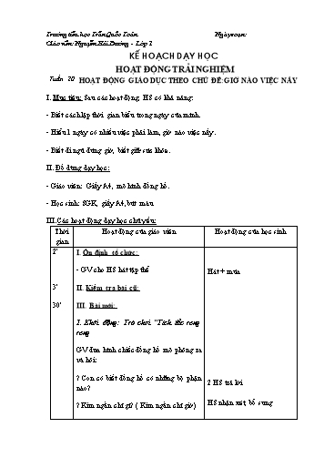 Giáo án HĐTN Lớp 1 (Sách Cùng học để phát triển năng lực) - Tuần 20 - Nguyễn Hải Đường