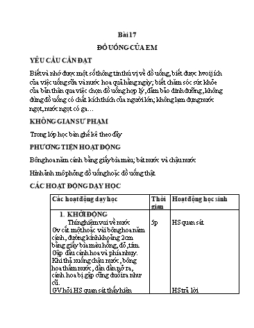 Giáo án HĐTN Lớp 1 (Sách Cùng học để phát triển năng lực) - Tuần 17