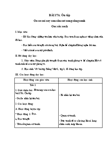 Giáo án Tiếng Việt Lớp 1 (Sách Cùng học để phát triển năng lực) - Tuần 17 Giáo án Tiếng Việt Lớp 1 (Sách Cùng học để phát triển năng lực) - Tuần 17