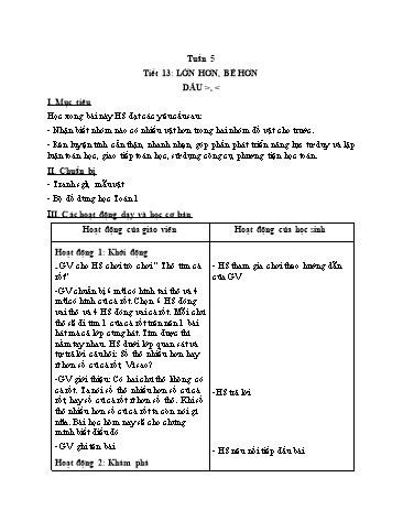 Giáo án Toán Lớp 1 (Sách Cùng học để phát triển năng lực) - Tuần 5