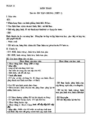 Giáo án Toán Lớp 1 (Sách Cùng học để phát triển năng lực) - Tuần 22