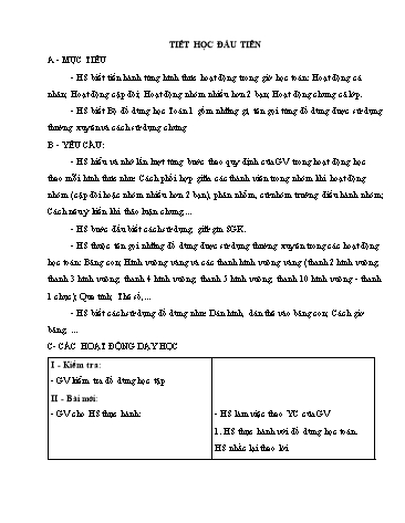 Giáo án Toán Lớp 1 (Sách Cùng học để phát triển năng lực) - Tuần 1 Giáo án Toán Lớp 1 (Sách Cùng học để phát triển năng lực) - Tuần 1