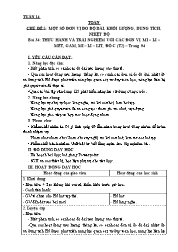 Giáo án Toán Lớp 3 Sách KNTT - Tuần 14