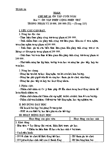 Giáo án Toán Lớp 3 Sách KNTT - Tuần 34