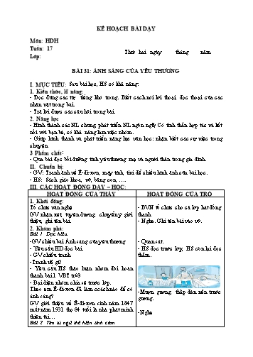 Kế hoạch bài dạy Tiếng Việt Lớp 2 Sách KNTT (Buổi 2) - Tuần 17