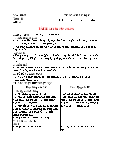 Kế hoạch bài dạy Toán Lớp 2 Sách KNTT (Buổi 2) - Tuần 10