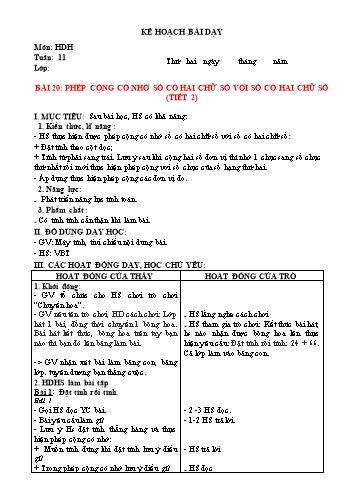 Kế hoạch bài dạy Toán Lớp 2 Sách KNTT (Buổi 2) - Tuần 11