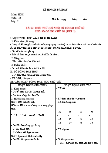 Kế hoạch bài dạy Toán Lớp 2 Sách KNTT (Buổi 2) - Tuần 13