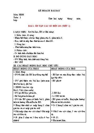 Kế hoạch bài dạy Toán Lớp 2 Sách KNTT (Buổi 2) - Tuần 1