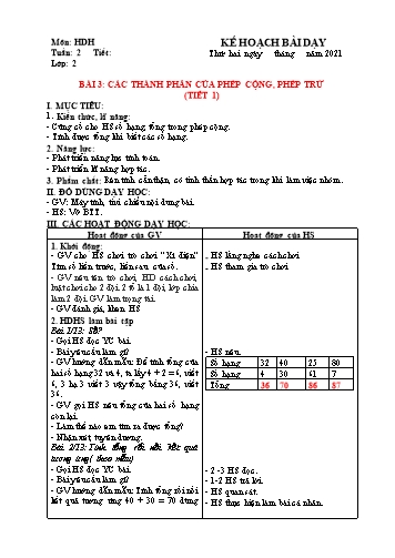 Kế hoạch bài dạy Toán Lớp 2 Sách KNTT (Buổi 2) - Tuần 2