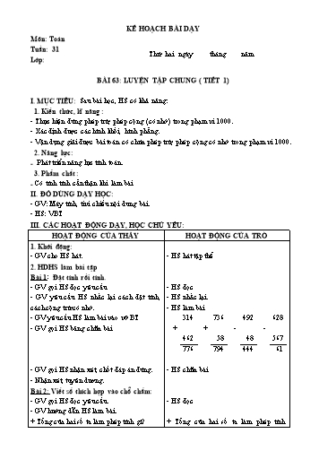 Kế hoạch bài dạy Toán Lớp 2 Sách KNTT (Buổi 2) - Tuần 31