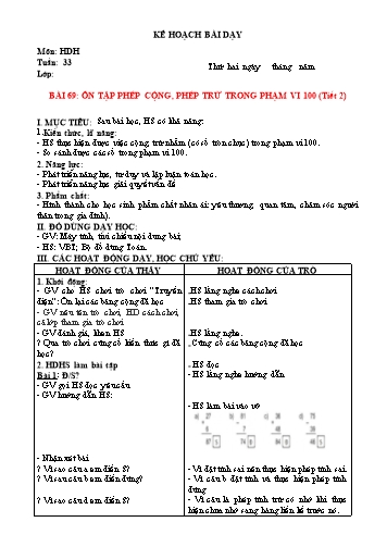 Kế hoạch bài dạy Toán Lớp 2 Sách KNTT (Buổi 2) - Tuần 33