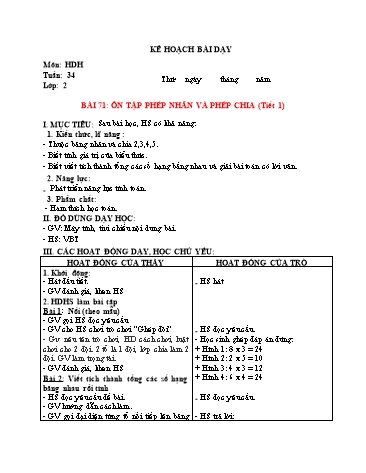 Kế hoạch bài dạy Toán Lớp 2 Sách KNTT (Buổi 2) - Tuần 34