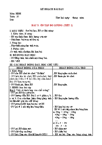 Kế hoạch bài dạy Toán Lớp 2 Sách KNTT (Buổi 2) - Tuần 35