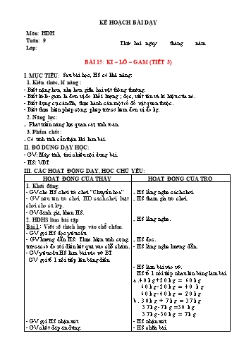 Kế hoạch bài dạy Toán Lớp 2 Sách KNTT (Buổi 2) - Tuần 9