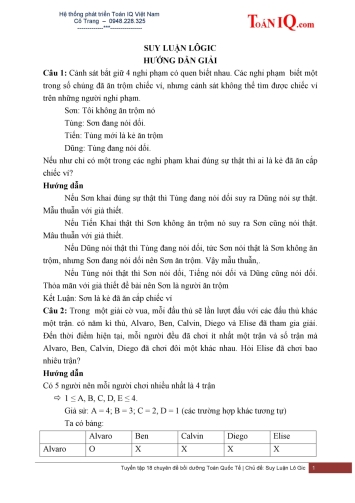 Ôn thi Toán Quốc tế - Toán song ngữ - Chuyên đề 13: Suy luận logic