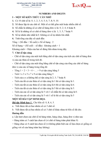 Ôn thi Toán Quốc tế - Toán song ngữ - Chuyên đề 3: Số và chữ số (Number and digits)