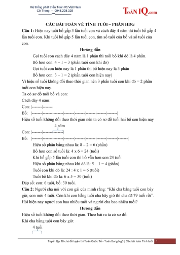 Ôn thi Toán Quốc tế - Toán song ngữ - Chuyên đề 7: Các bài toán về tính tuổi