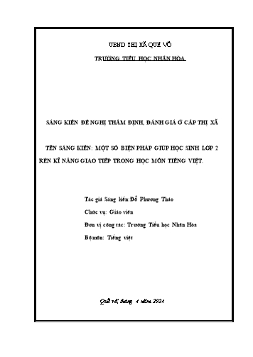 Sáng kiến kinh nghiệm Một số biện pháp giúp học sinh Lớp 2 rèn kĩ năng giao tiếp trong học môn Tiếng Việt