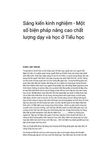 Sáng kiến kinh nghiệm Một số biện pháp nâng cao chất lượng dạy và học ở Tiểu học