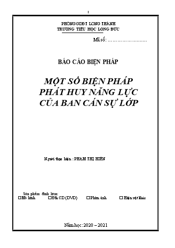 Sáng kiến kinh nghiệm Phát huy năng lực của ban cán sự lớp trong công tác chủ nhiệm