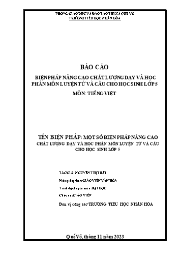 SKKN Một số biện pháp nâng cao chất lượng dạy học phân môn Luyện từ và câu cho học sinh Lớp 5