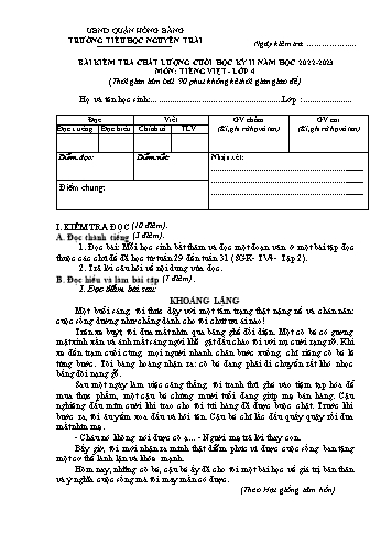 Bài kiểm tra chất lượng cuối học kì 2 môn Tiếng Việt 4 - Trường TH Nguyễn Trãi, Hồng Bàng - Năm học 2022-2023 (Đáp án)