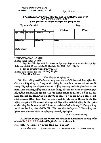 Bài kiểm tra chất lượng học kì 2 môn Tiếng Việt 3 - Trường TH Nguyễn Trãi, Hồng Bàng - Năm học 2022-2023 (Đáp án)