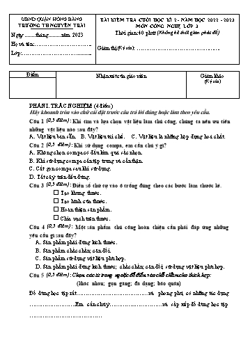 Bài kiểm tra cuối học kì 2 môn Công Nghệ 3 - Trường TH Nguyễn Trãi, Hồng Bàng (Năm học 2022-2023)(Ma trận + Đáp án)