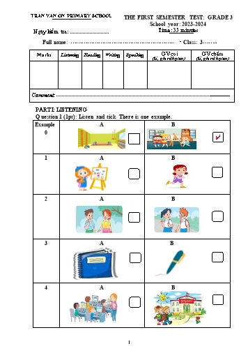 Bài kiểm tra cuối học kì I môn Tiếng Anh 3 - Trường TH Trần Văn Ơn - Năm học 2023-2024 (Ma trận + Nội dung kiến thức)