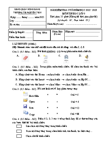 Bài kiểm tra cuối năm môn Tin Học 5 - Trường TH Nguyễn Trãi, Hồng Bàng - Năm học 2022-2023 (Ma trận + Đáp án)