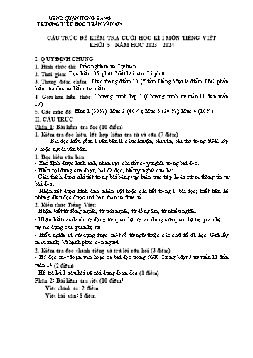 Bài kiểm tra định kì cuối học kì I môn Tiếng Việt 5 - Trường TH Trần Văn Ơn - Năm học 2023-2024 (Đề 2 - Ma trận + Đáp án)