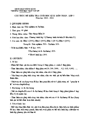 Bài kiểm tra định kì cuối học kì I môn Toán 5 - Trường TH Trần Văn Ơn - Năm học 2023-2024 (Ma trận + Đáp án)